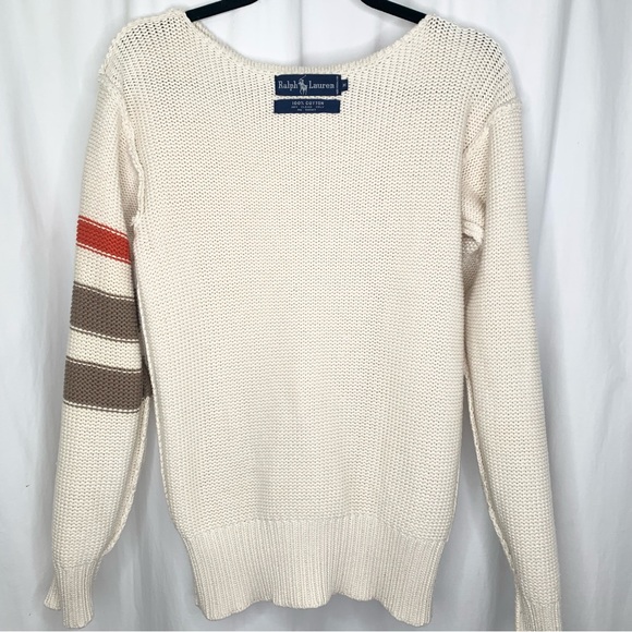 Ralph Lauren Womens Cream Sweater with Striped Sleeve Size Medium - Picture 5 of 8